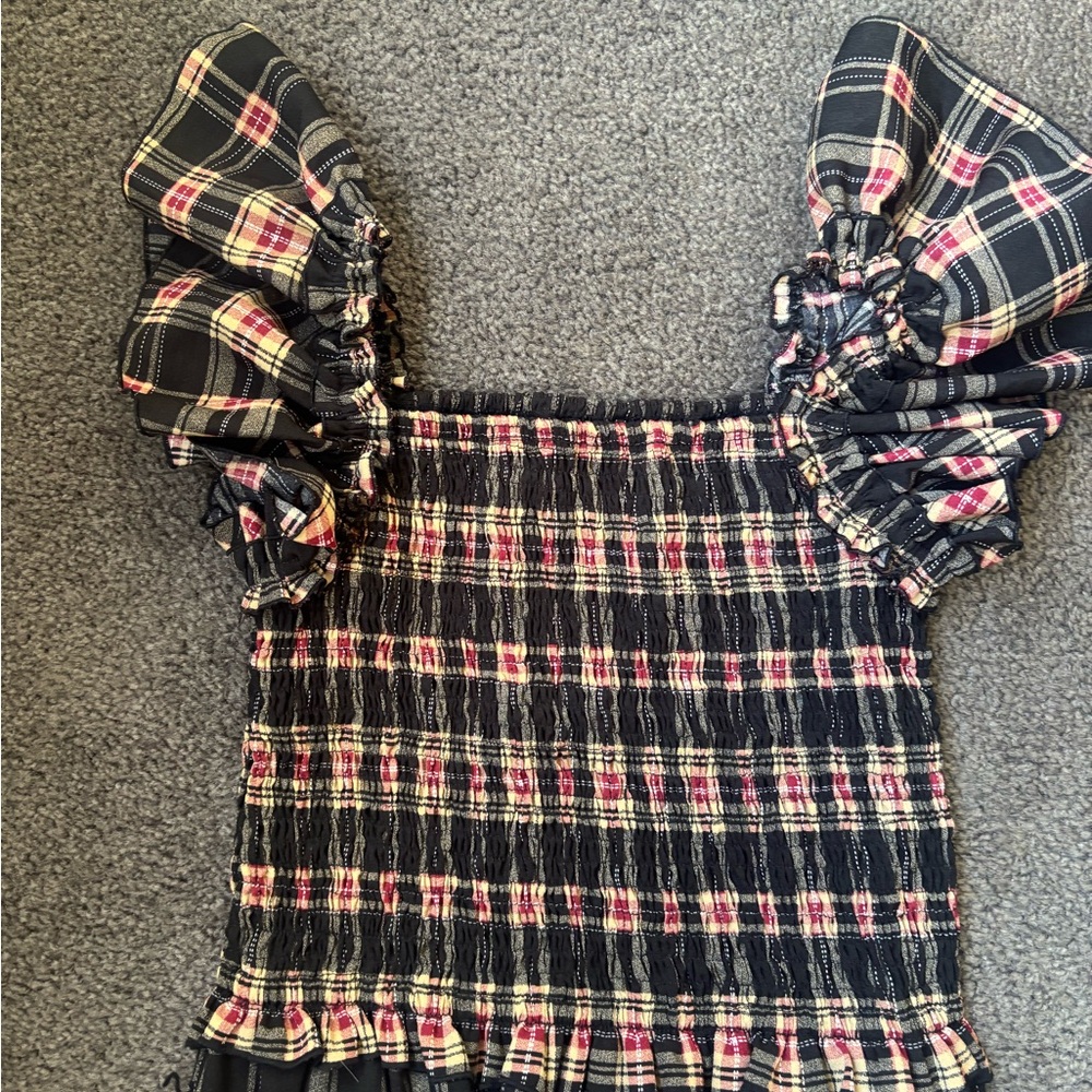 Ruffle Sleeve Plaid Kids Blouse